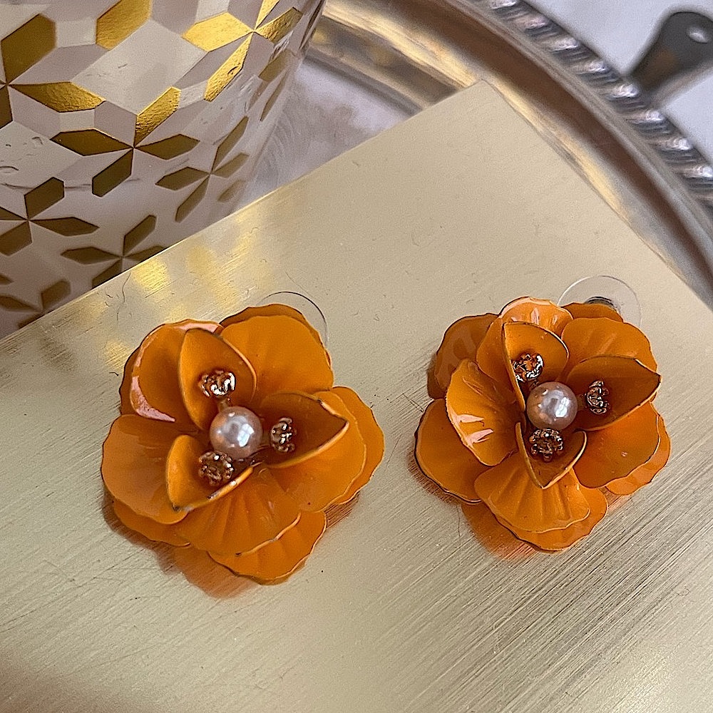 Charming Charlie Orange Flower Post Earrings